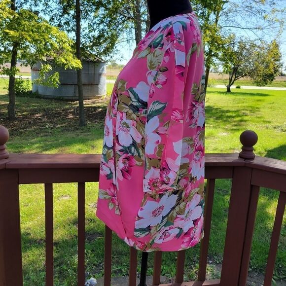 Iman   Ladies Pink Multicolor Floral Wrap Blouse, sz Large - Picture 5 of 14